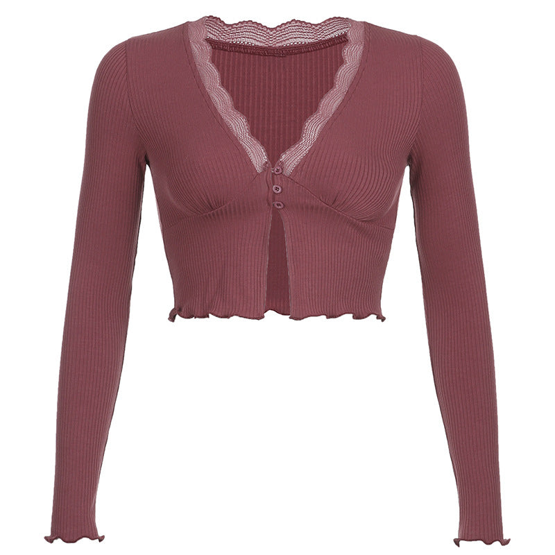 Veste Femme en Dentelle Rouge Bordeaux