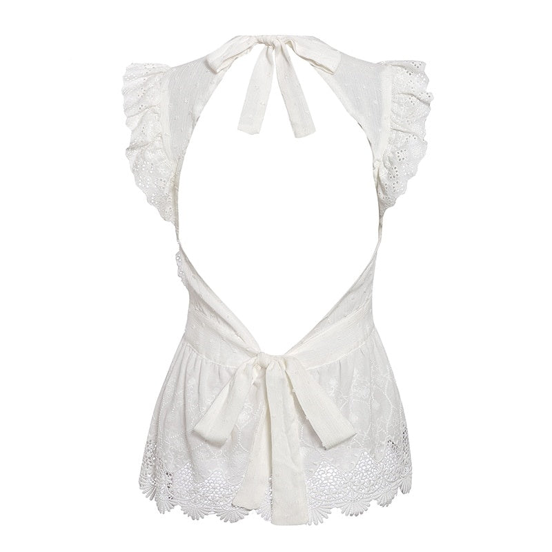 Blouse Blanche Dentelle Dos Nu
