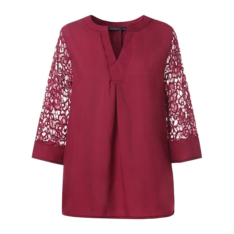Blouse Dentelle Rouge Bordeaux