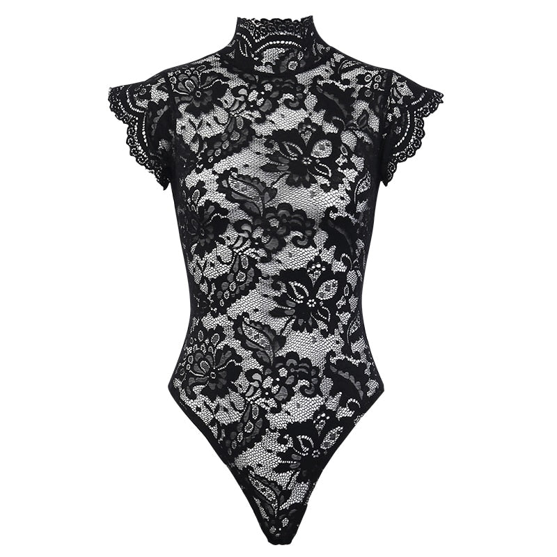 Body Dentelle Col Montant Noir