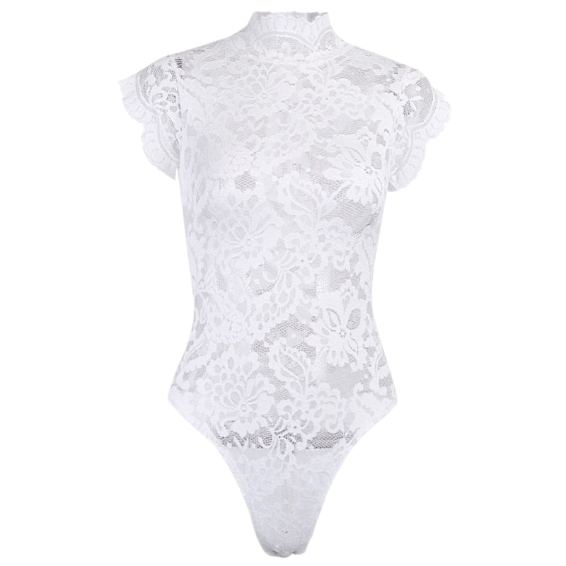 Body Dentelle Col Montant Blanc