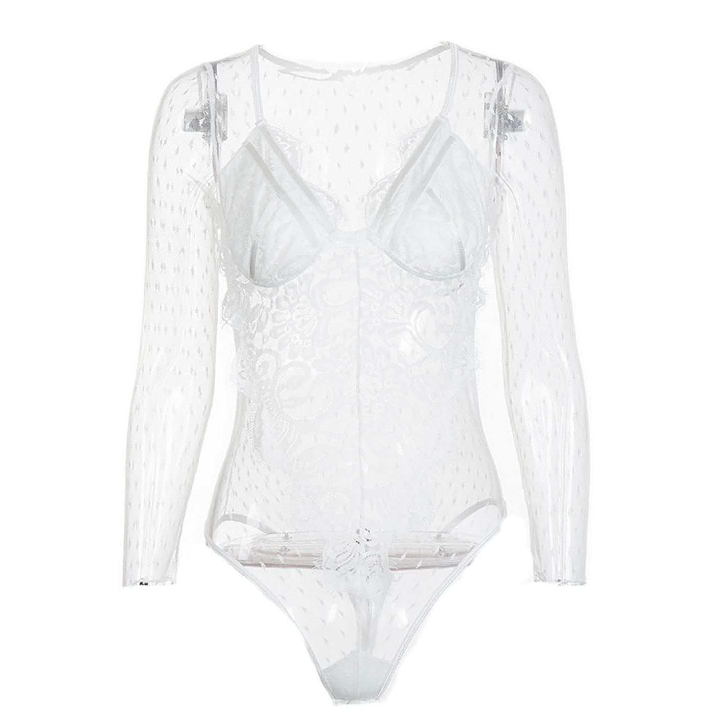 Body Dentelle Manche Longue Transparente Blanc