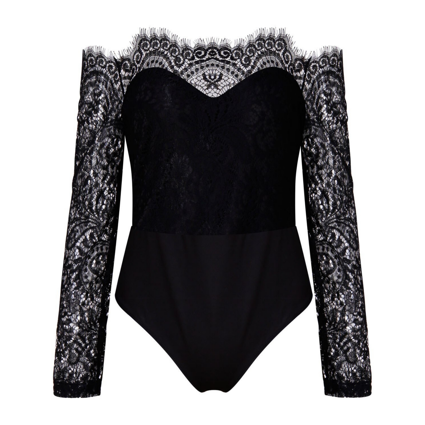 Body Dentelle Manche Longue Noir