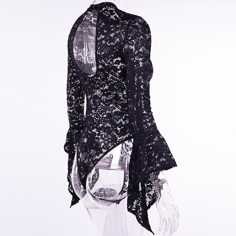 Body Dentelle Noire Manches Longues