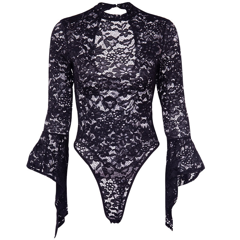 Body Dentelle Noir Manche Longue