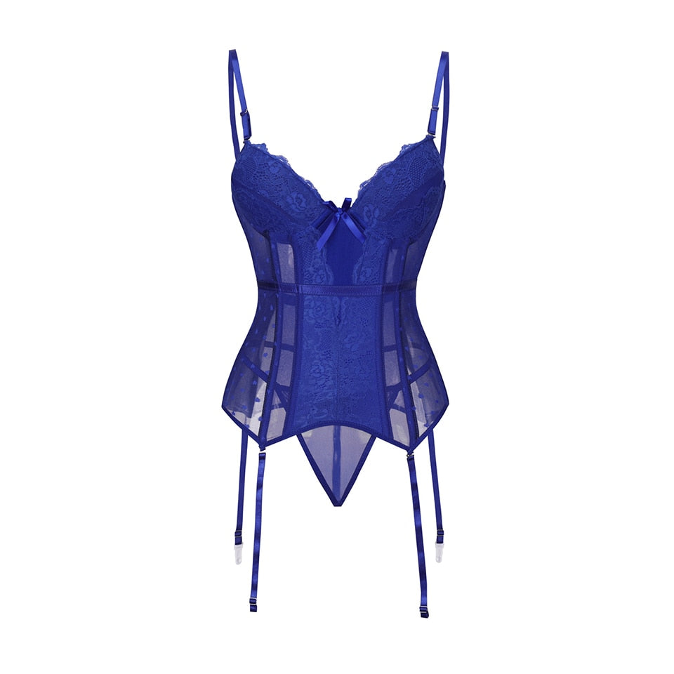 Bustier Corset Dentelle Bleu