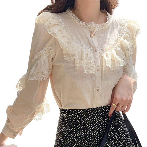 Chemisier Dentelle Beige Femme