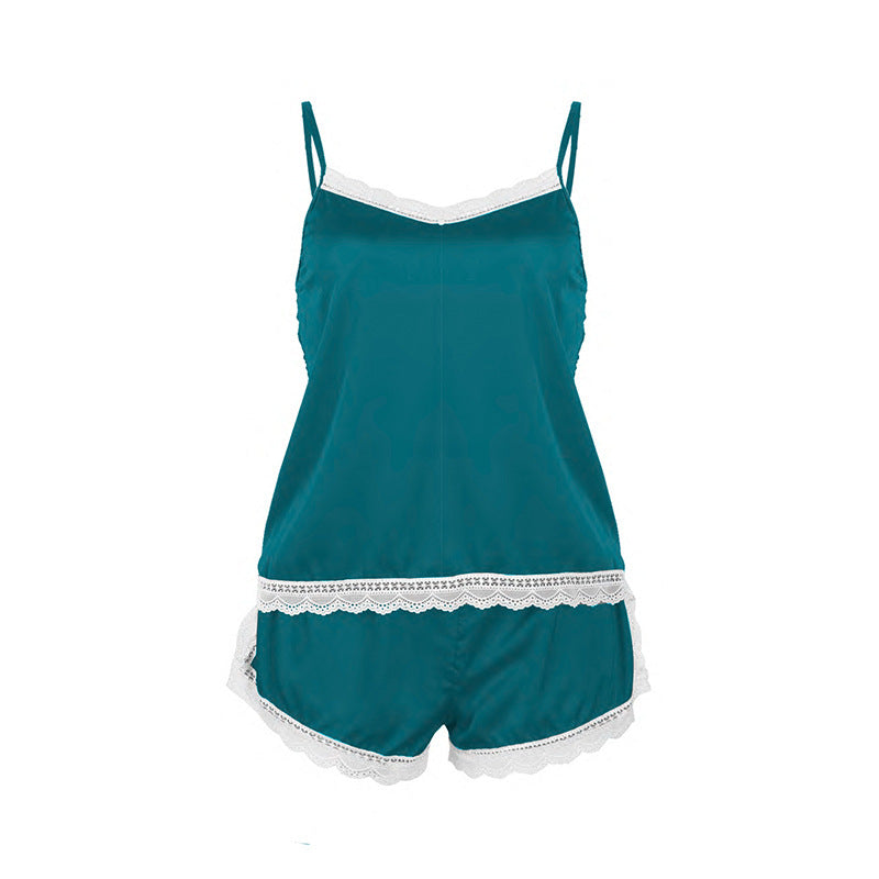 Combishort Pyjama Dentelle Vert