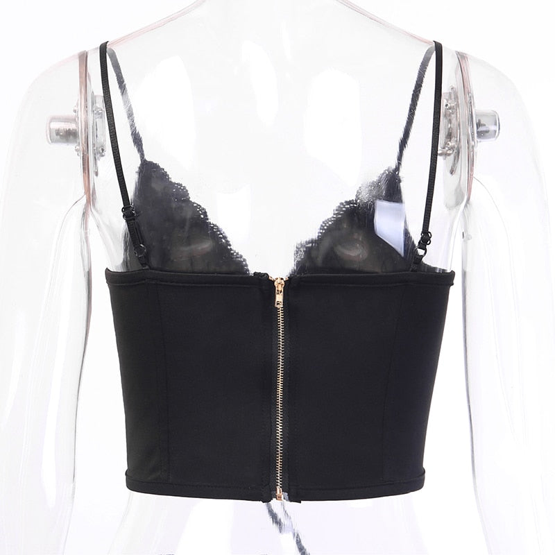 Corset Dentelle Crop Top Noir