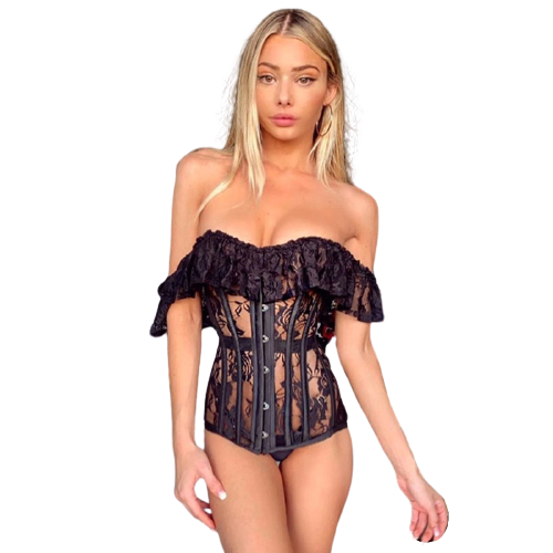 Corset Dentelle Fleur Noir