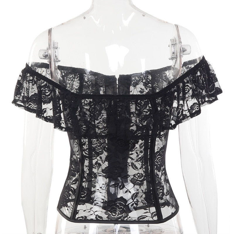 Corset Dentelle Fleurs Noire