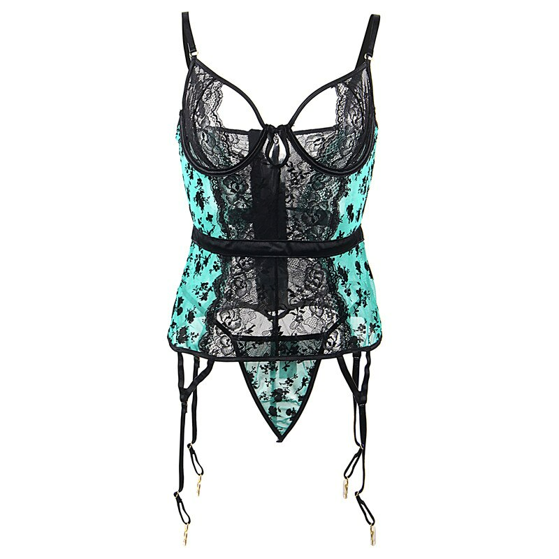 Corset Femme Dentelle Vert
