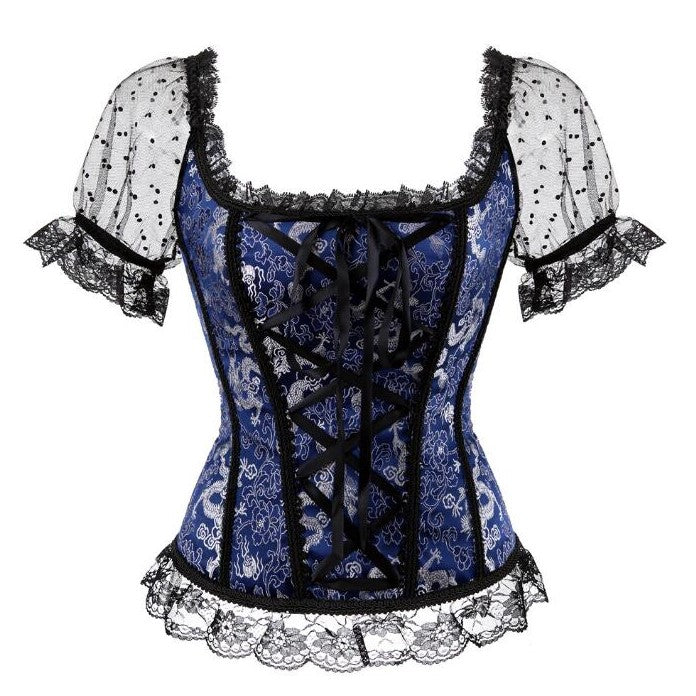 Corset Manche Dentelle Bleu