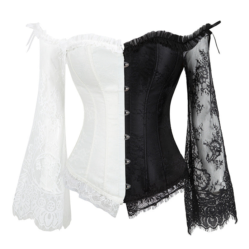 Corset Manche Longue Dentelle Blanc Noir