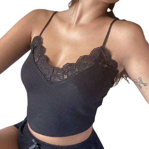 Crop Dentelle Noir Femme