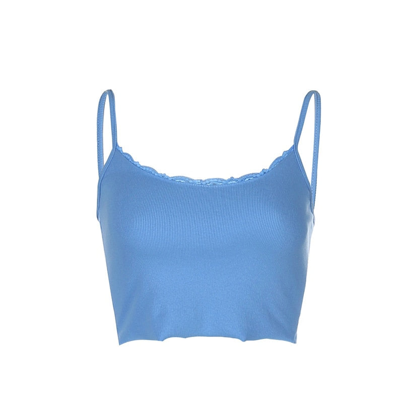 Crop Top Brassière Dentelle Bleu
