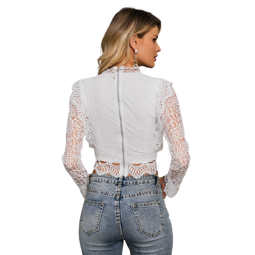 Crop Top Dentelle Blanc Manche Longue Dos