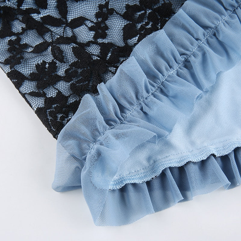 Crop Top Dentelle Bleu