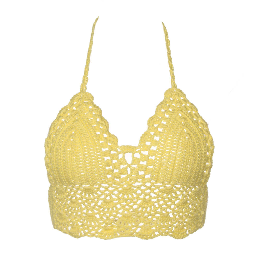 Crop Top Dentelle Fait Main Jaune