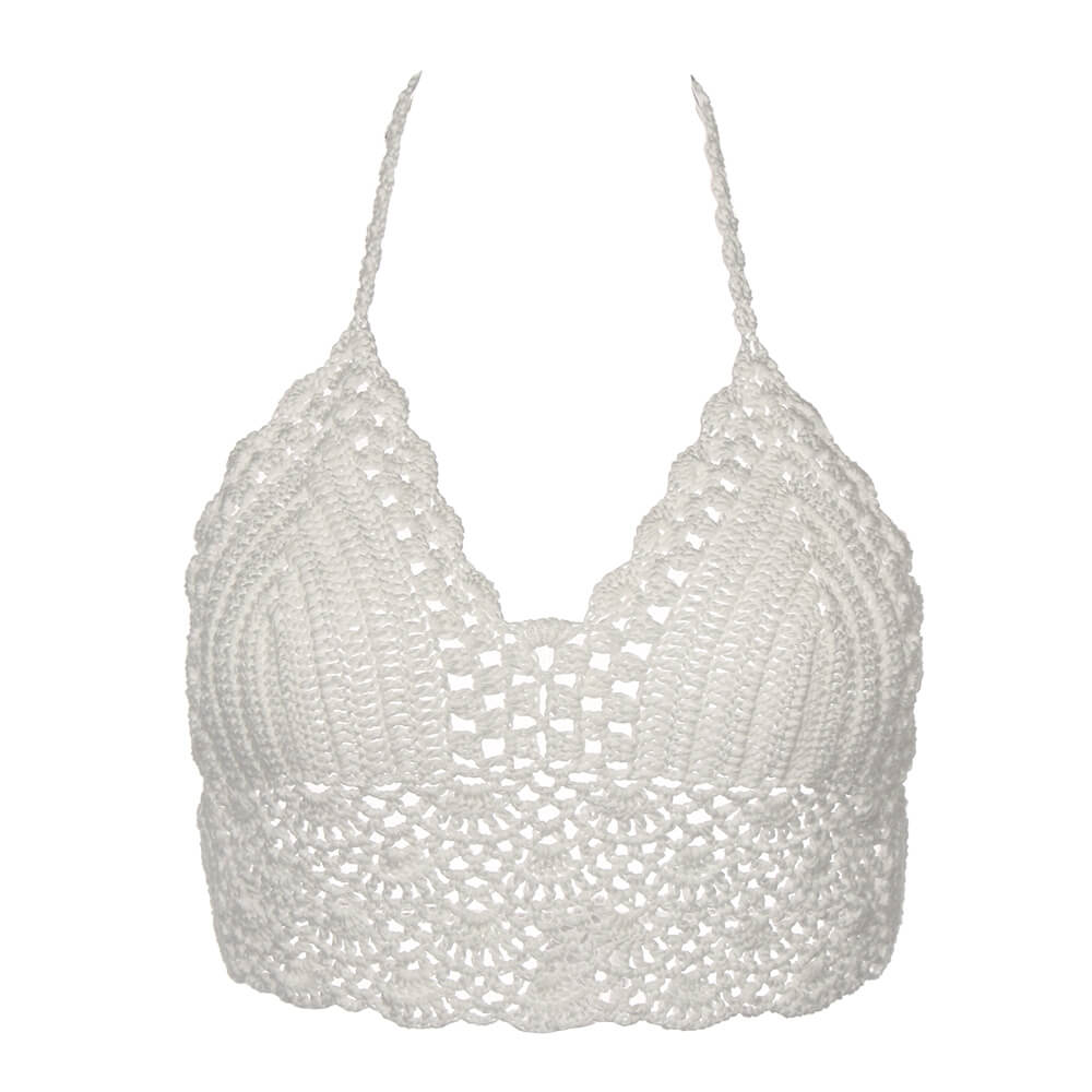 Crop Top Dentelle Fait Main Blanc