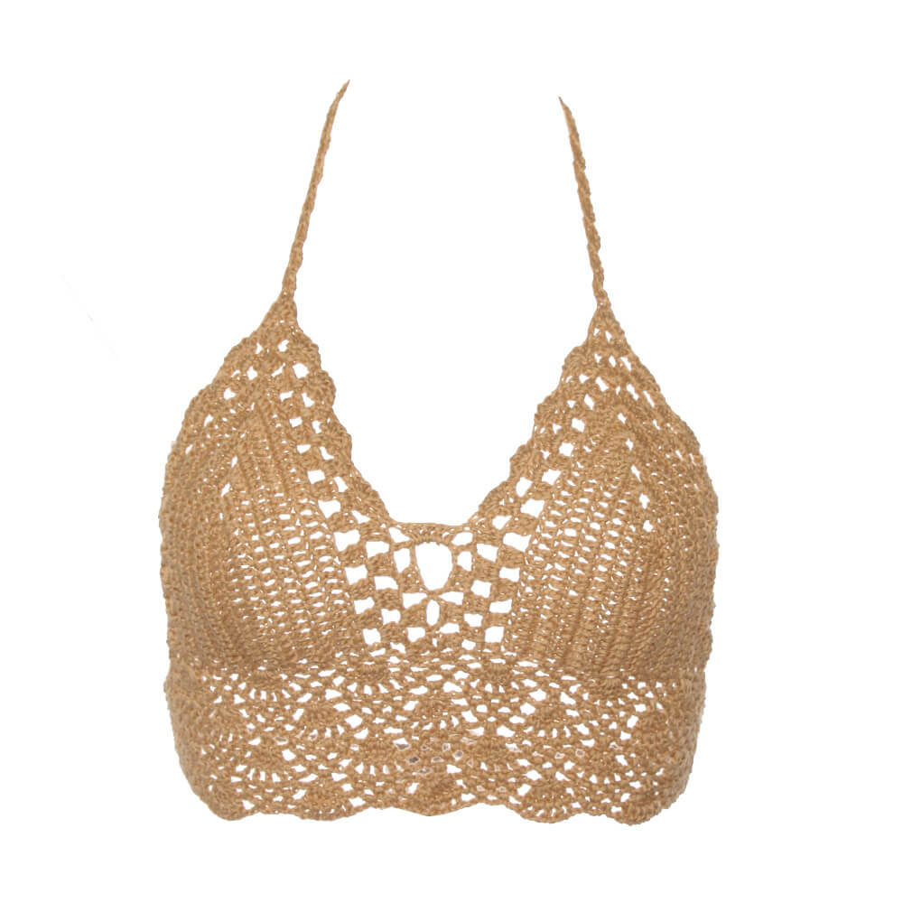 Crop Top Dentelle Fait Main Beige