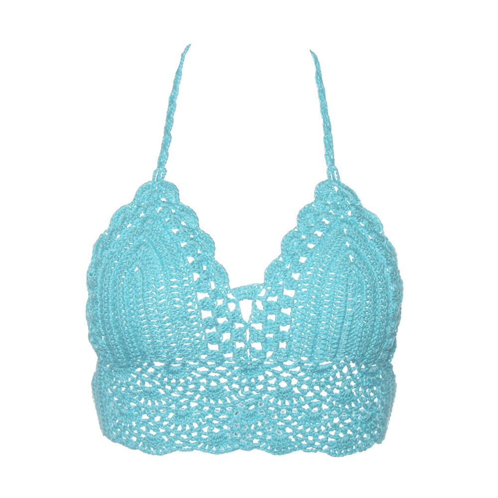 Crop Top Dentelle Fait Main Bleu Ciel