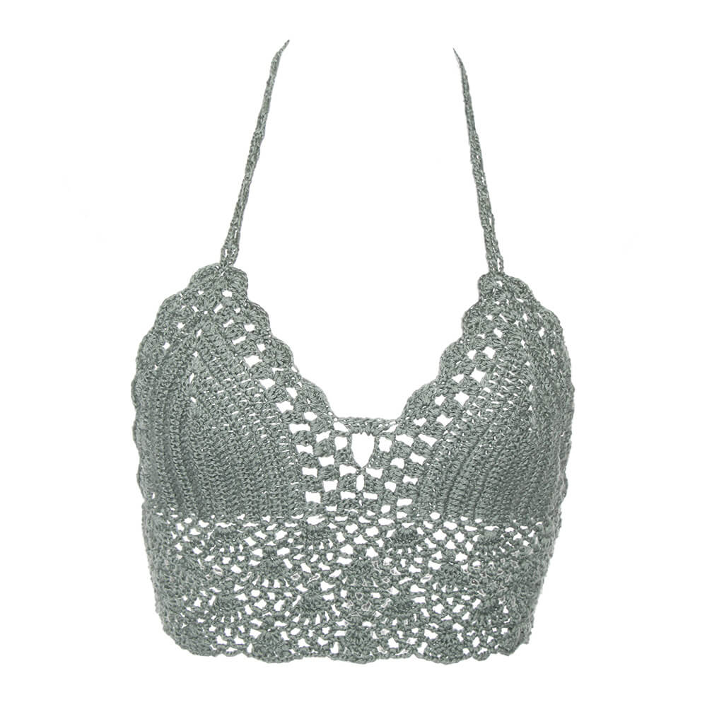 Crop Top Dentelle Fait Main Vert