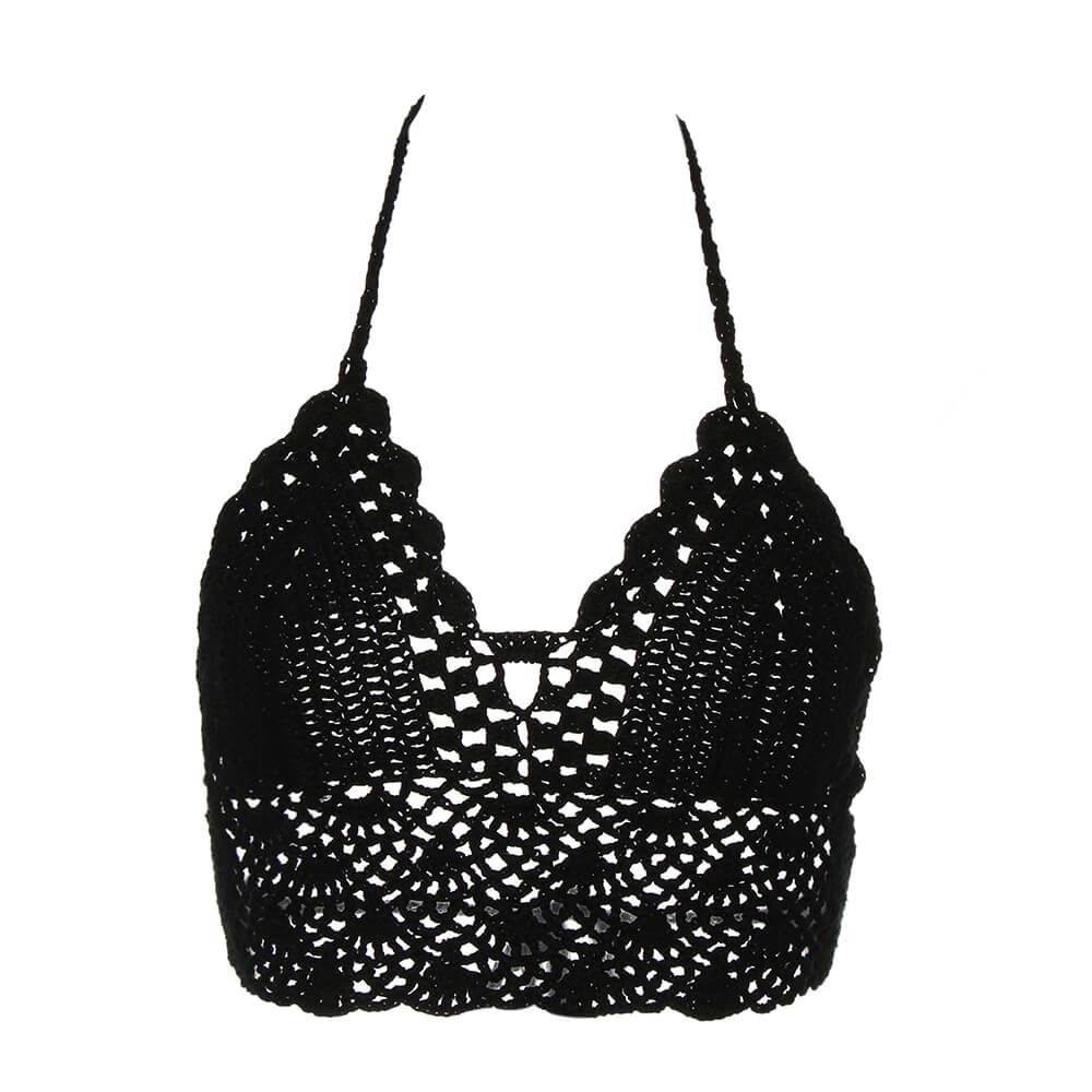 Crop Top Dentelle Fait Main Noir