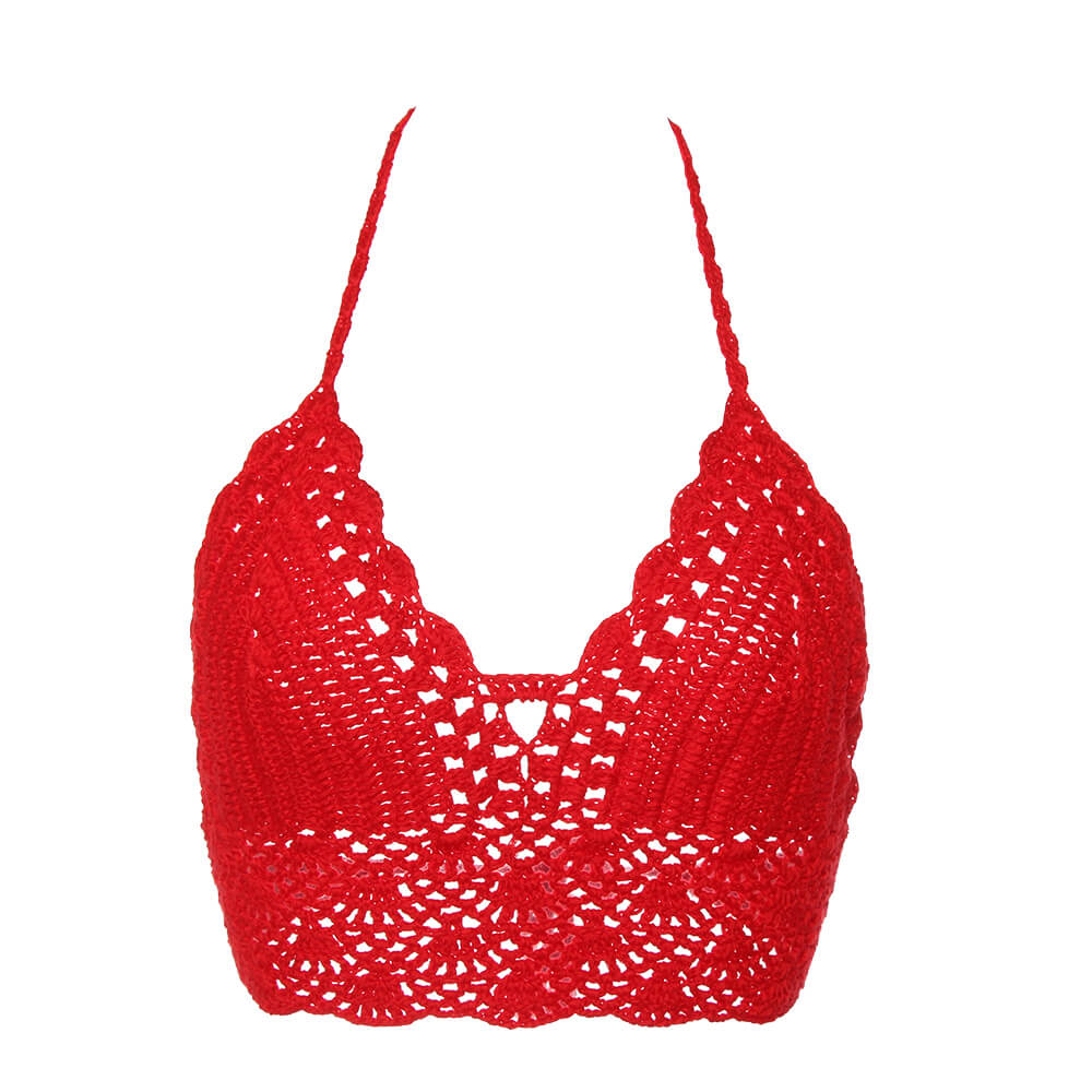 Crop Top Dentelle Fait Main Rouge