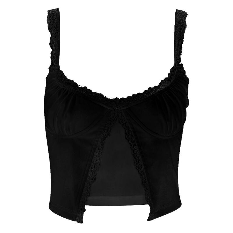 Crop Top Dentelle Femme Noir