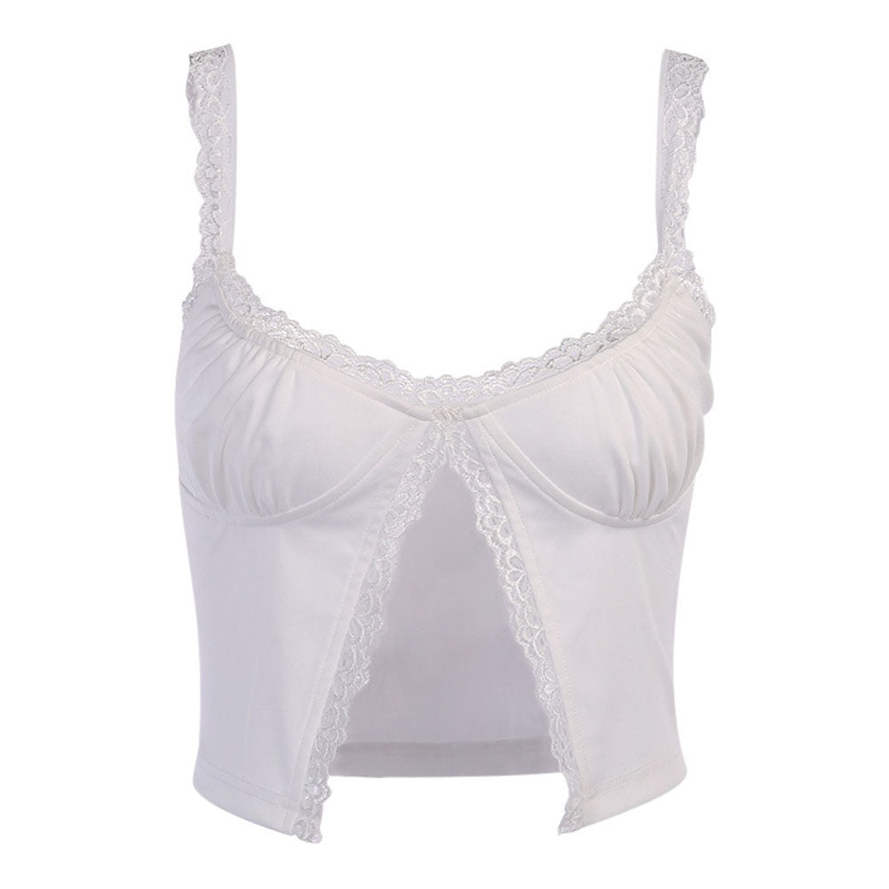 Crop Top Dentelle Femme Blanc