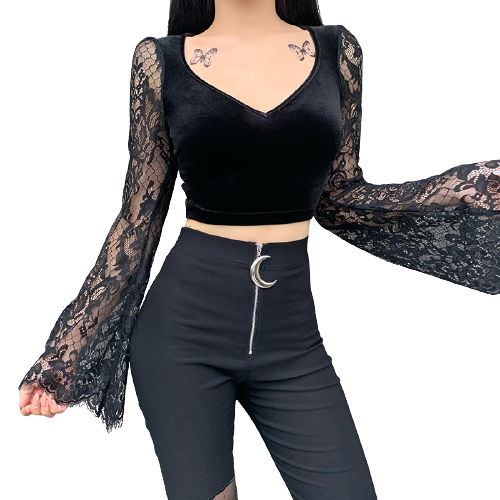 Crop Top Dentelle Manche Longue Femme
