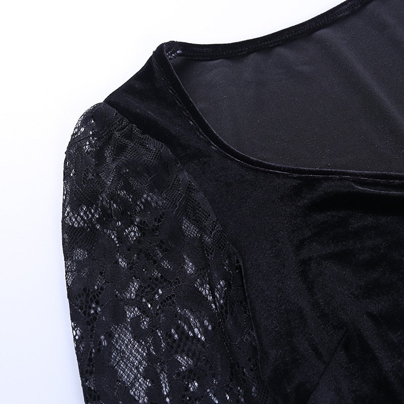Crop Top Dentelle Manche Longue