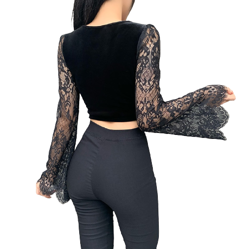 Crop-Top Dentelle Manches Longues