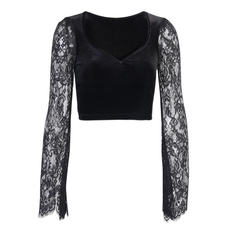 Crop Top Dentelle Manche Longue