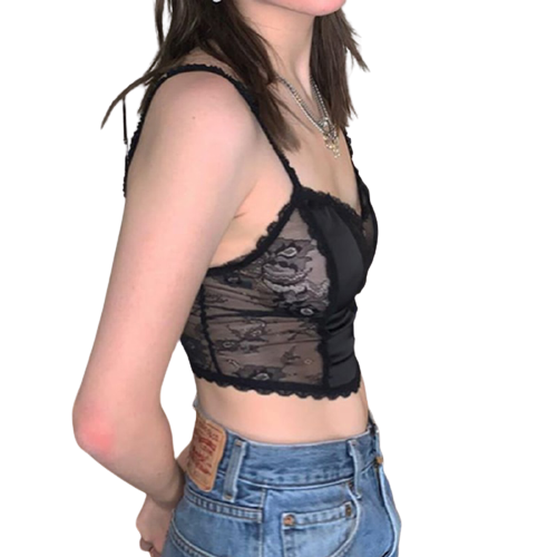 Crop Top Dentelle Noir Femme