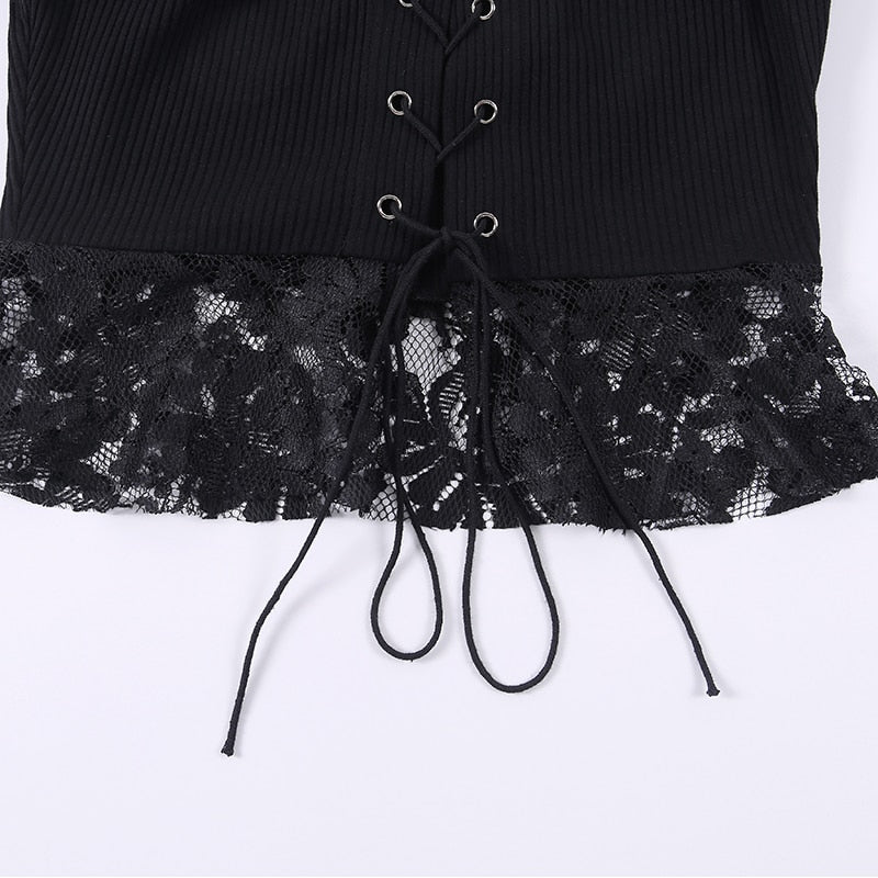 Crop Top Noir Dentelle