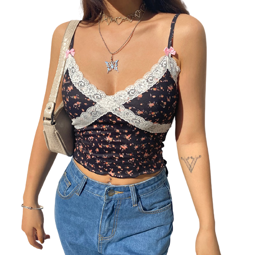 Crop Top en Dentelle Noir Femme