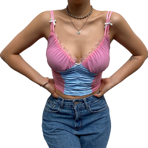 Cropped Top Dentelle Rose Femme
