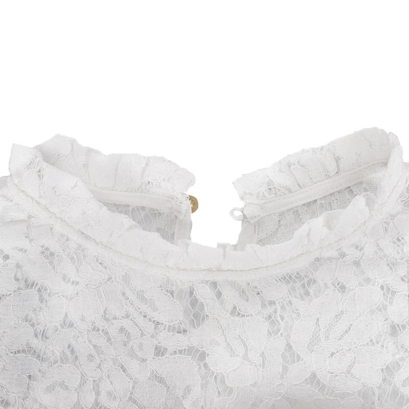 Haut Dentelle Blanc Col Montant