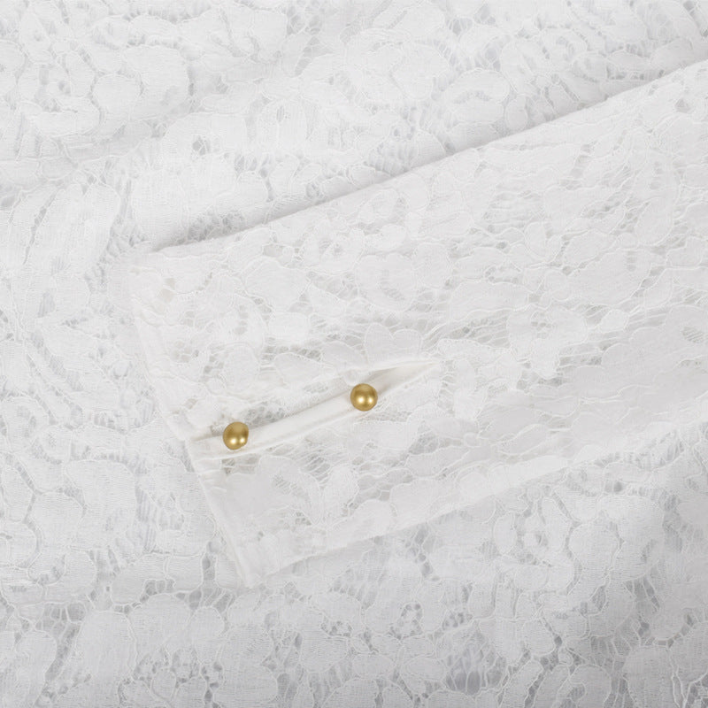 Haut Dentelle Blanc Col Montant