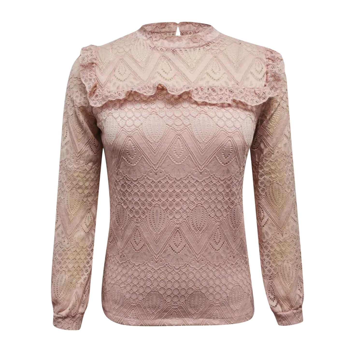 Haut Dentelle Col Montant Rose