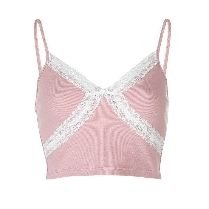 Haut Dentelle Crop Top Rose
