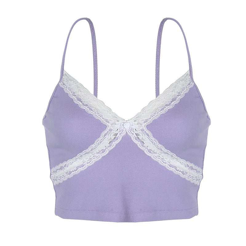 Haut Dentelle Crop Top Violet