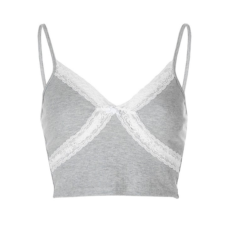 Haut Dentelle Crop Top Gris