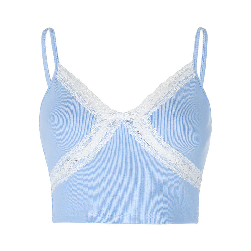 Haut Dentelle Crop Top Bleu