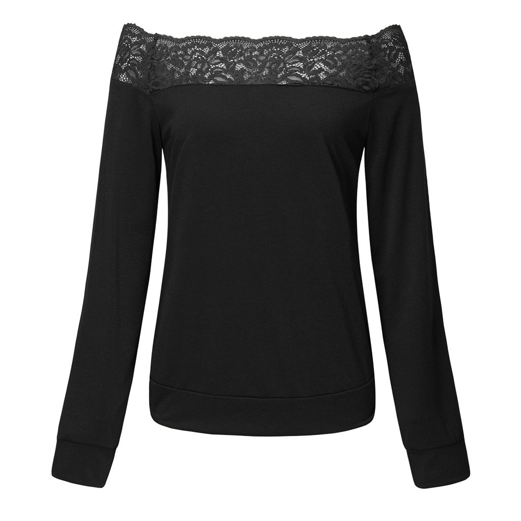Haut Dentelle Épaule Dénudée Noir