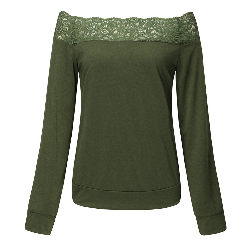 Haut Dentelle Épaule Dénudée Vert