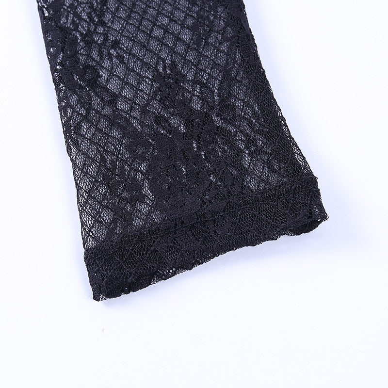 Haut Dentelle Manche Longue Noir