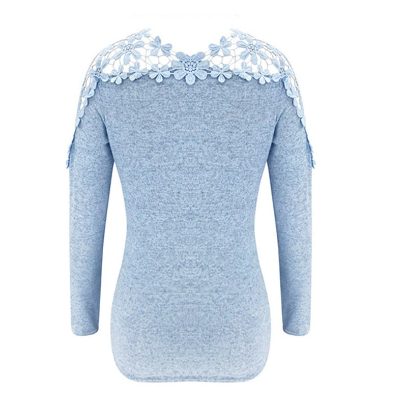 Haut Dentelle Manche Longue Bleu Ciel